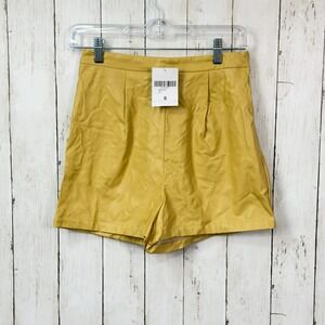 Forever 21 NWT Women's Y2K Style Yellow Faux Leather Pleated Shorts Size S